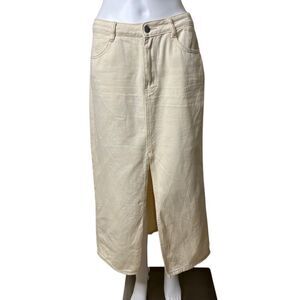 Dazy Cream Midi Skirt with Front Slit Large